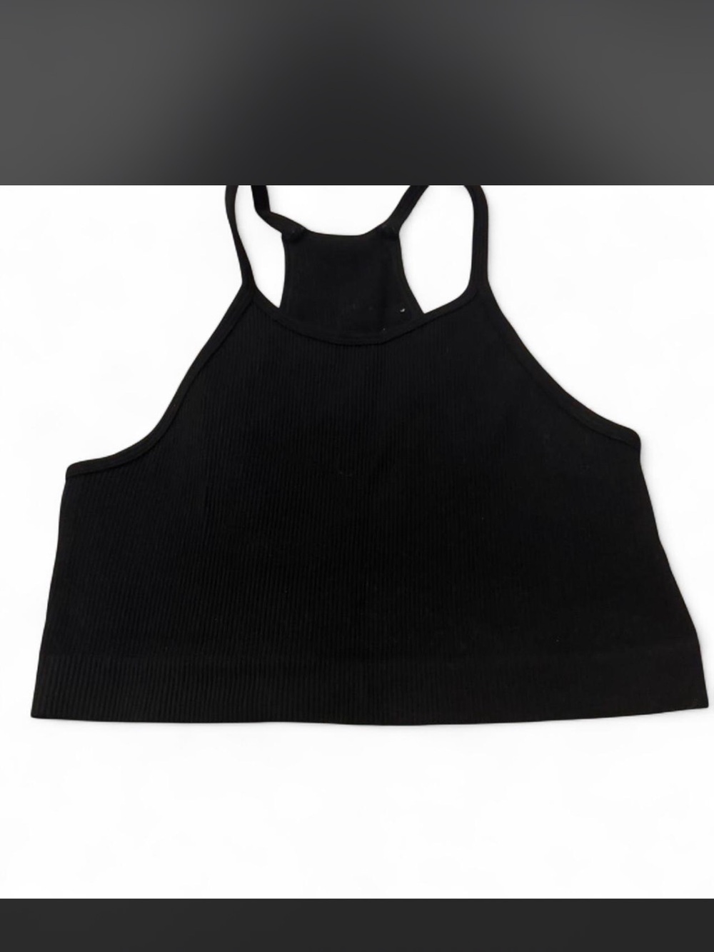 SHEIN Black Ribbed Racerback Crop Tank Top